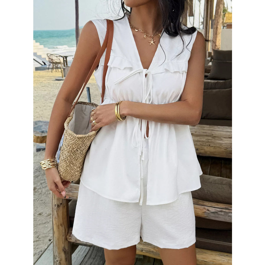 Tie-Front Sleeveless Top and Shorts Set Apparel and Accessories