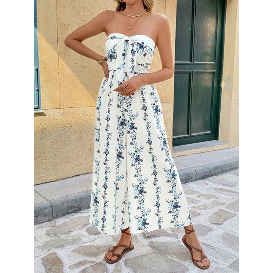 Tie Front Strapless Wide Leg Jumpsuit Apparel and Accessories