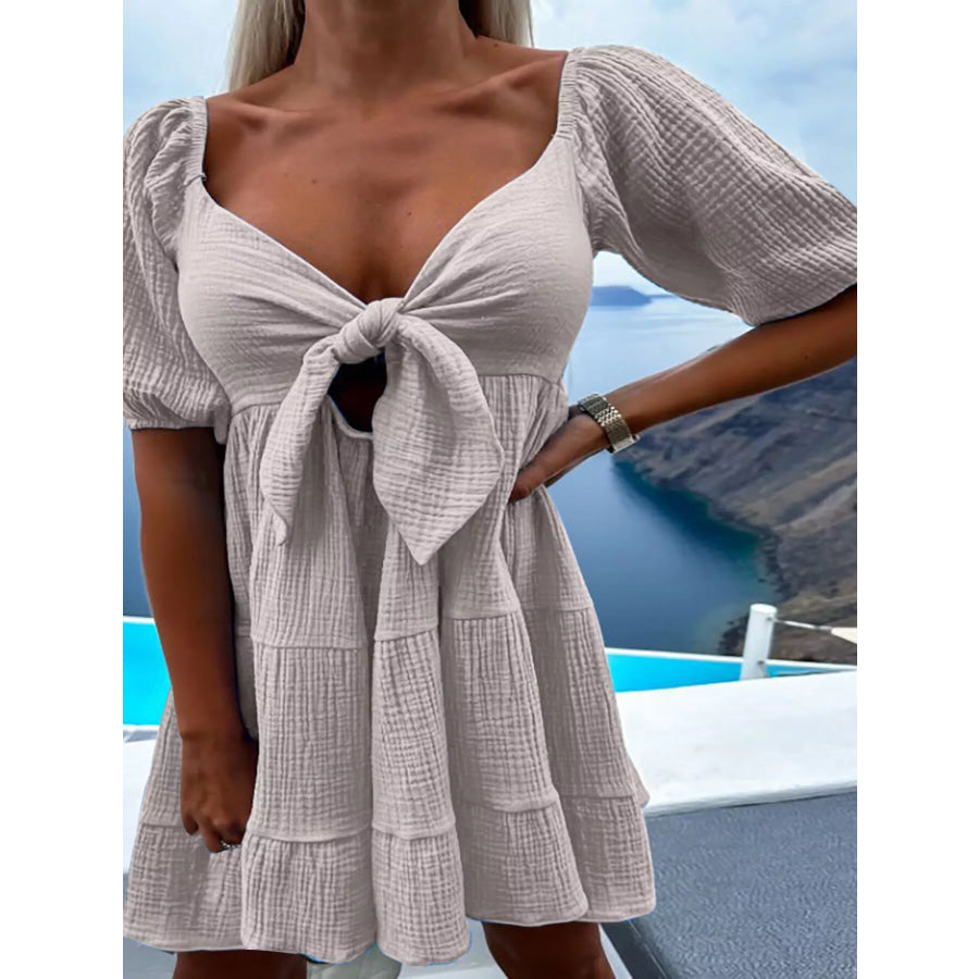 Tie-Front Tiered Mini Dress Apparel and Accessories