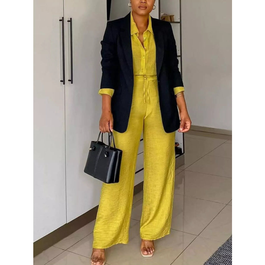 Tie-Front Top and Wide Leg Pants Set Apparel and Accessories