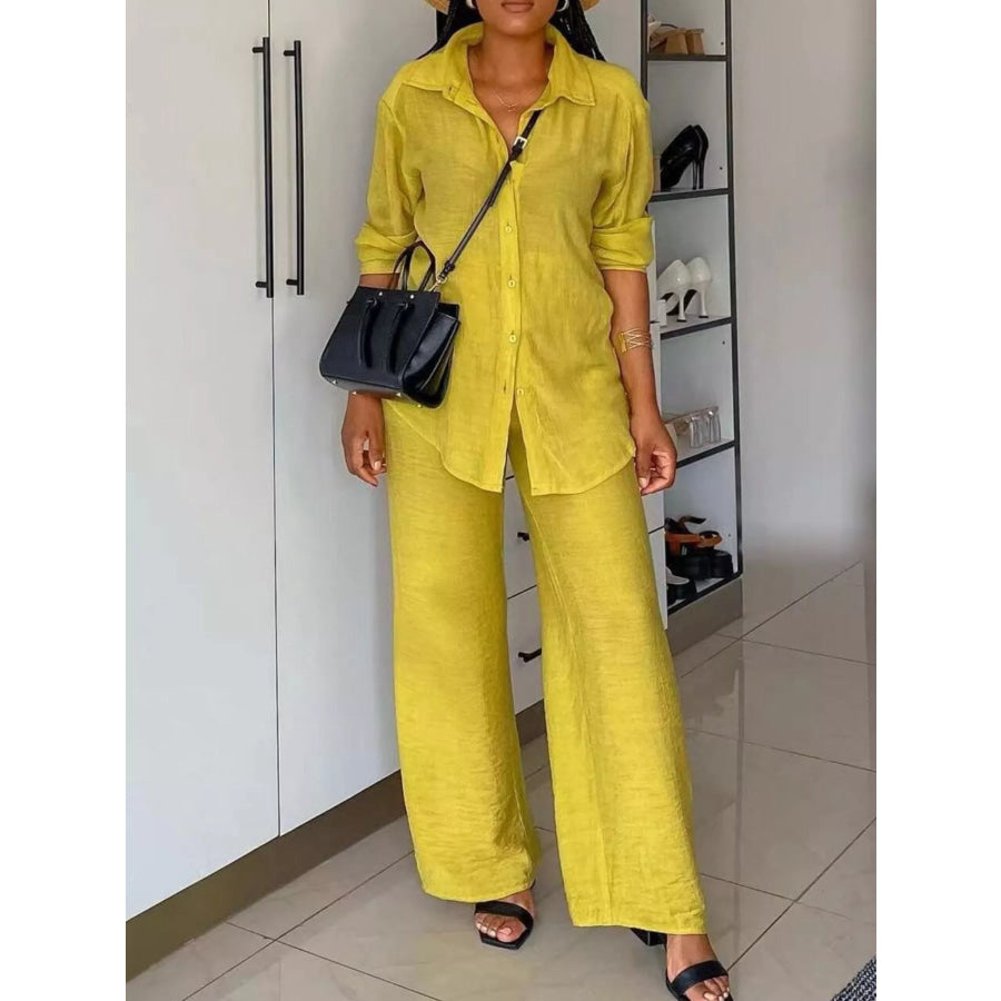 Tie-Front Top and Wide Leg Pants Set Apparel and Accessories