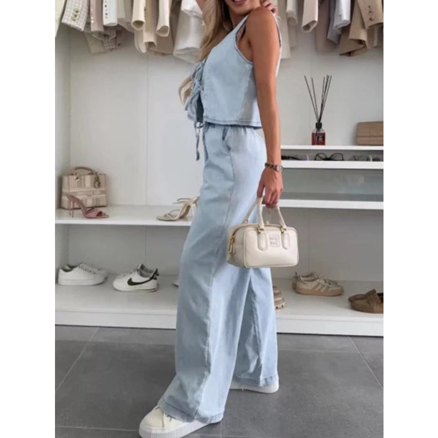 Tie Front Vest and Jeans Denim Set Apparel and Accessories