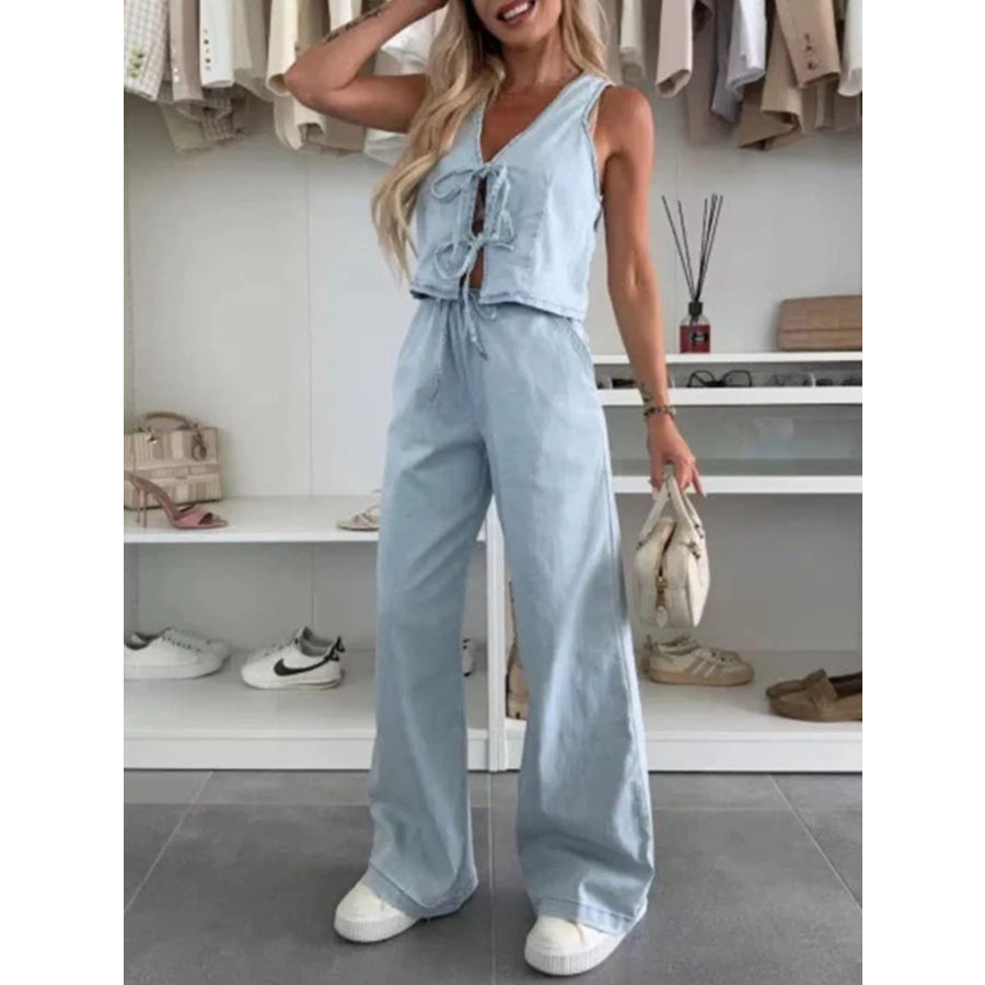 Tie Front Vest and Jeans Denim Set Apparel and Accessories