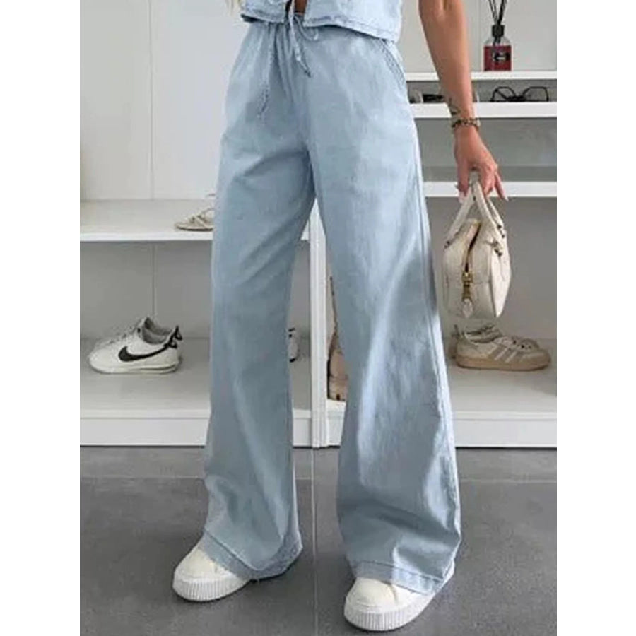 Tie Front Vest and Jeans Denim Set Light Blue Pants / S Apparel and Accessories