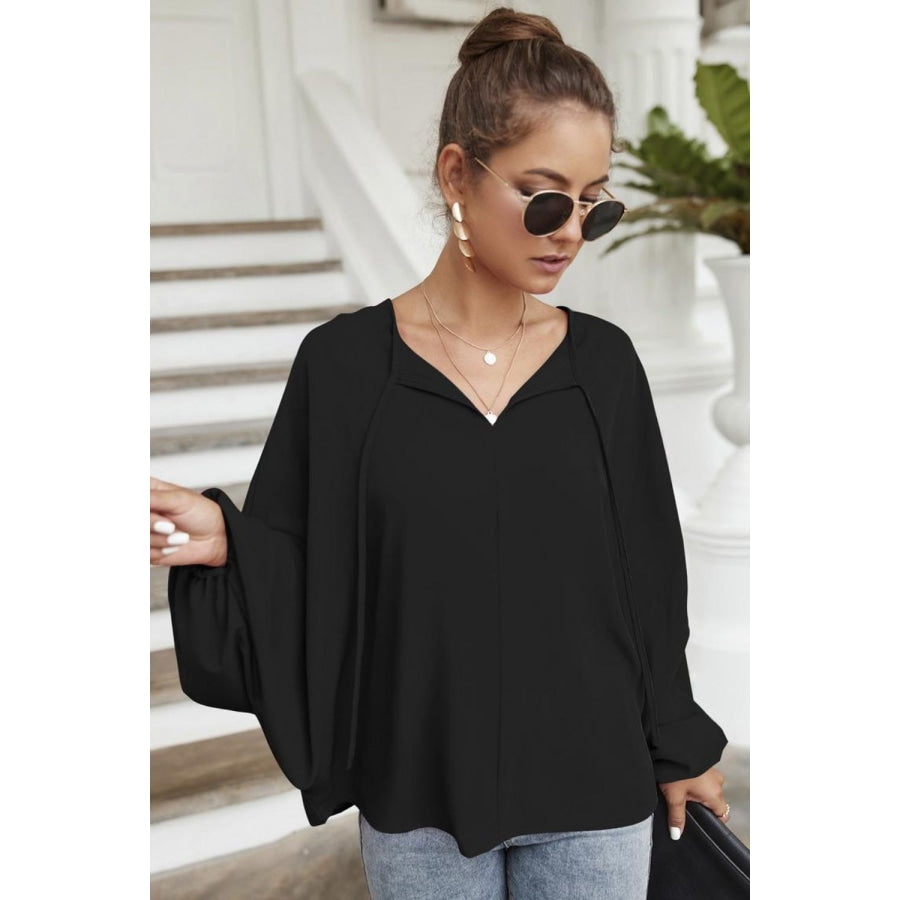 Tie Neck Balloon Sleeve Blouse