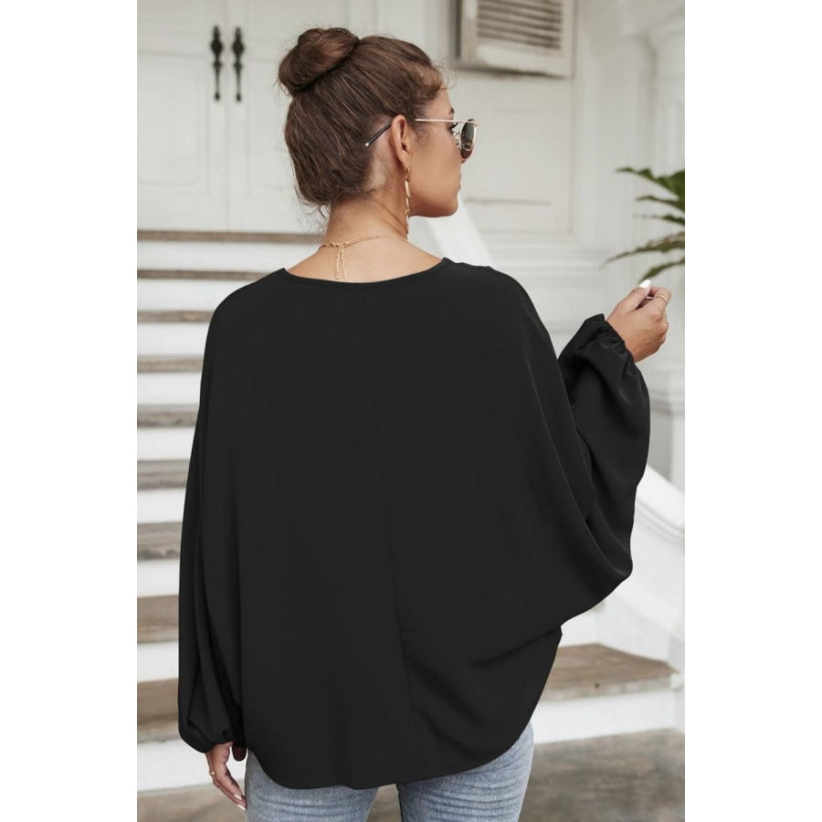 Tie Neck Balloon Sleeve Blouse