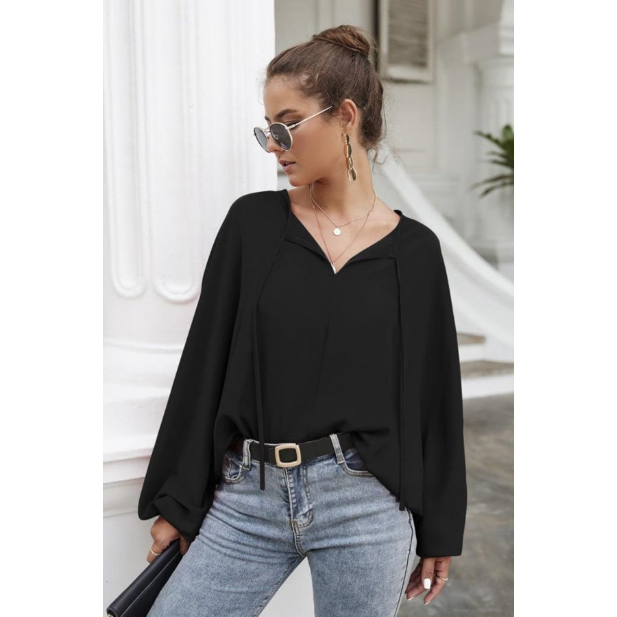 Tie Neck Balloon Sleeve Blouse