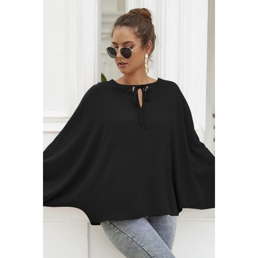 Tie Neck Balloon Sleeve Blouse