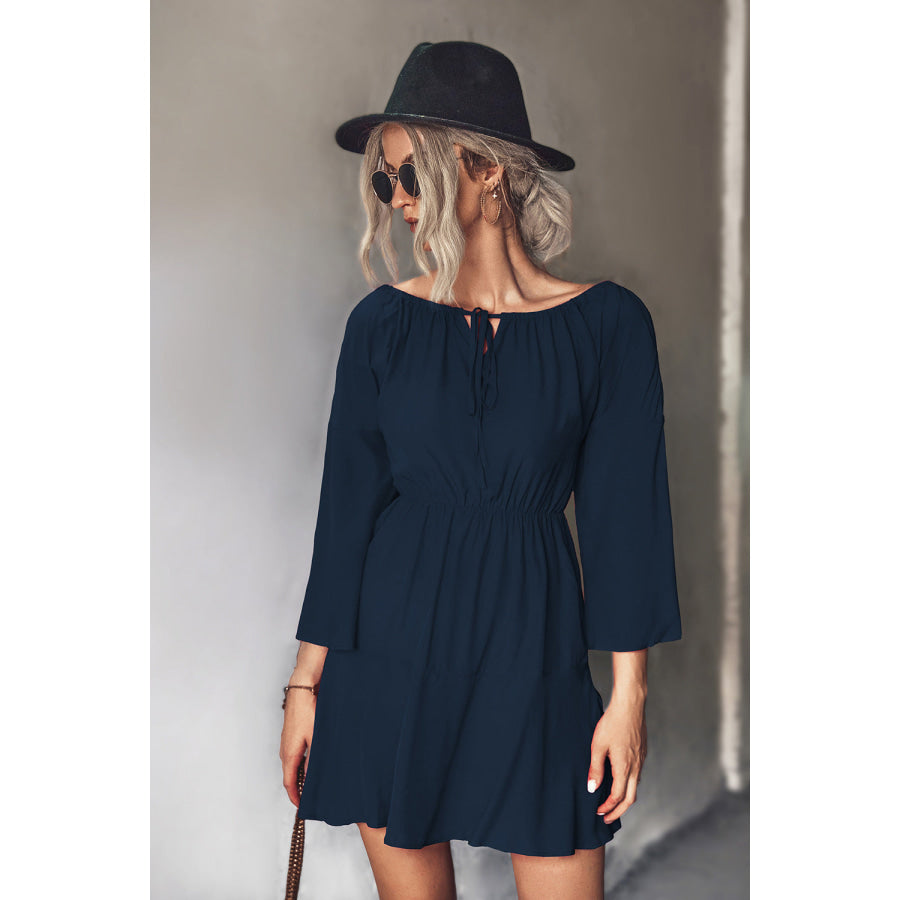 Tie Neck Flare Sleeve Mini Dress