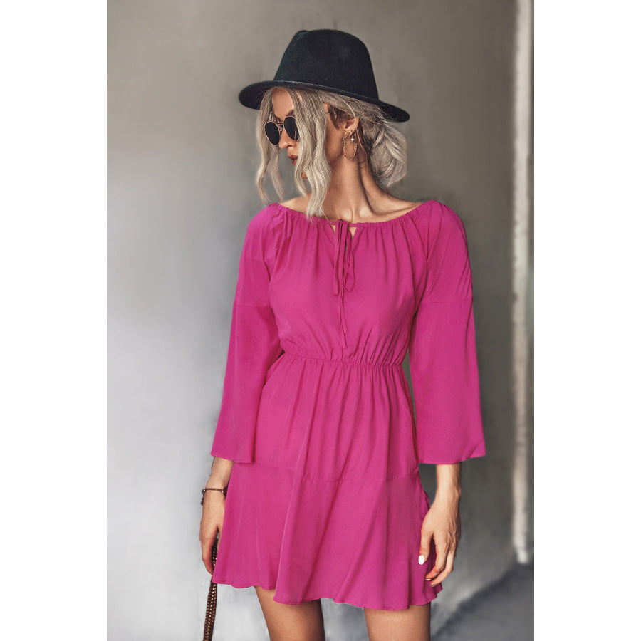 Tie Neck Flare Sleeve Mini Dress