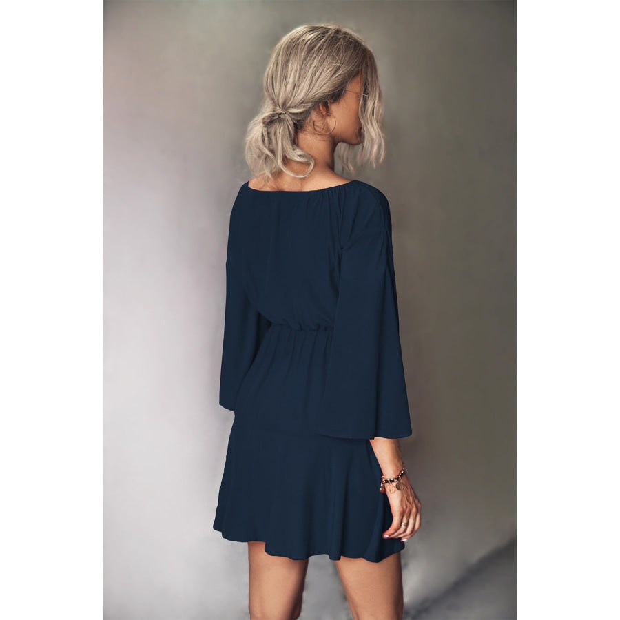 Tie Neck Flare Sleeve Mini Dress