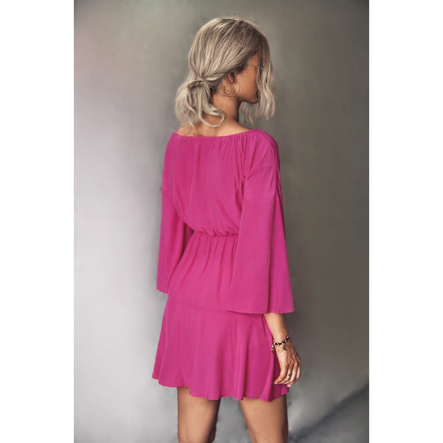 Tie Neck Flare Sleeve Mini Dress