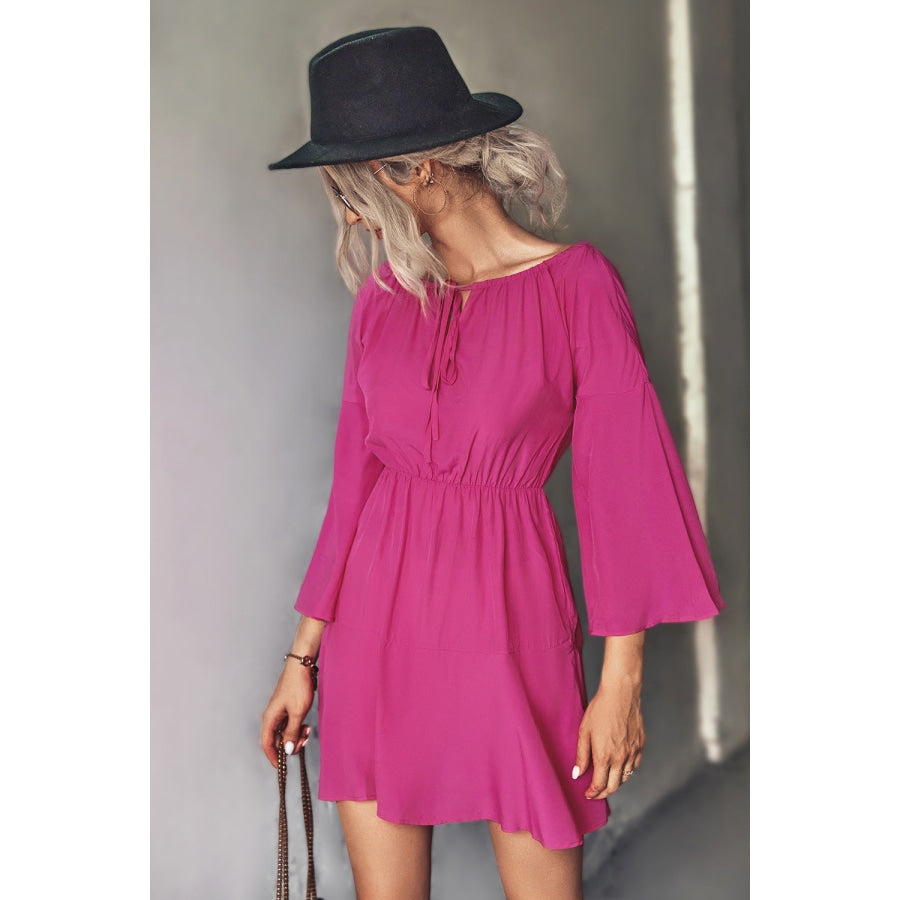 Tie Neck Flare Sleeve Mini Dress