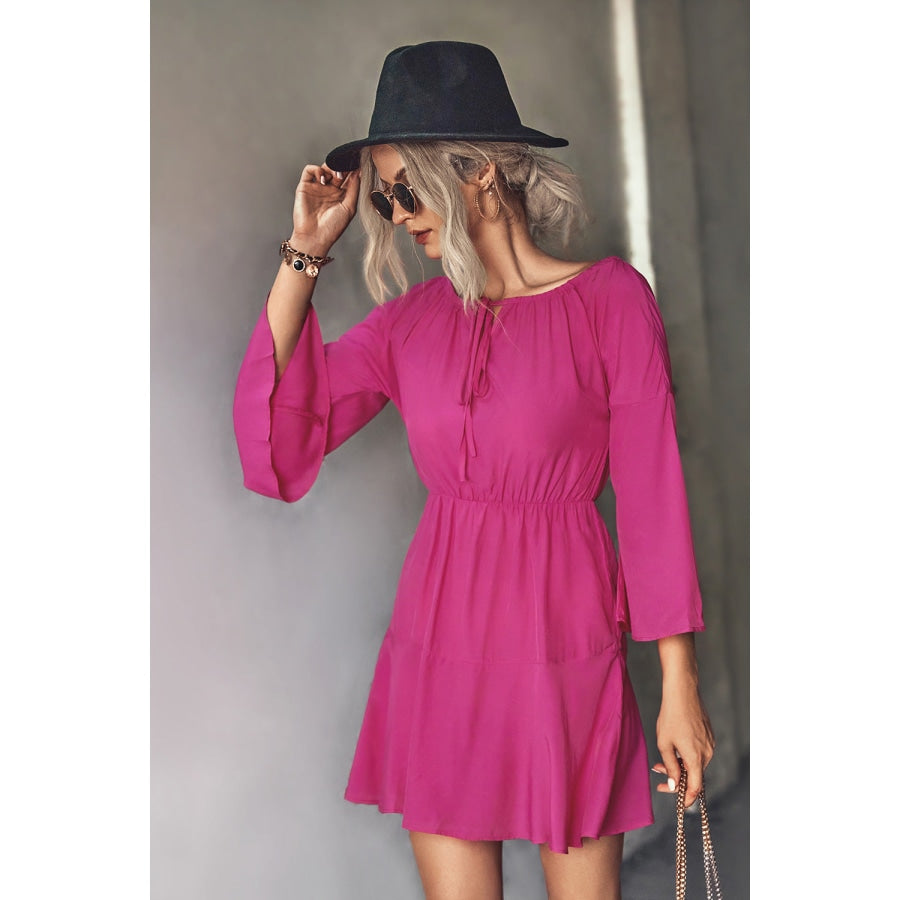 Tie Neck Flare Sleeve Mini Dress