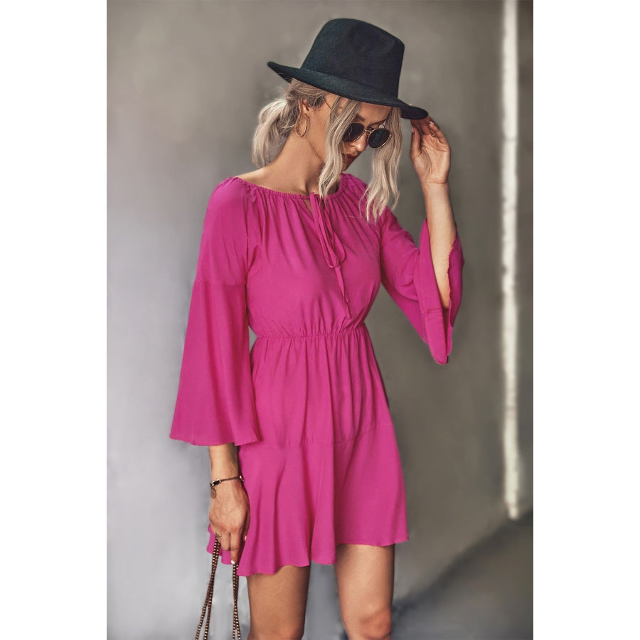 Tie Neck Flare Sleeve Mini Dress