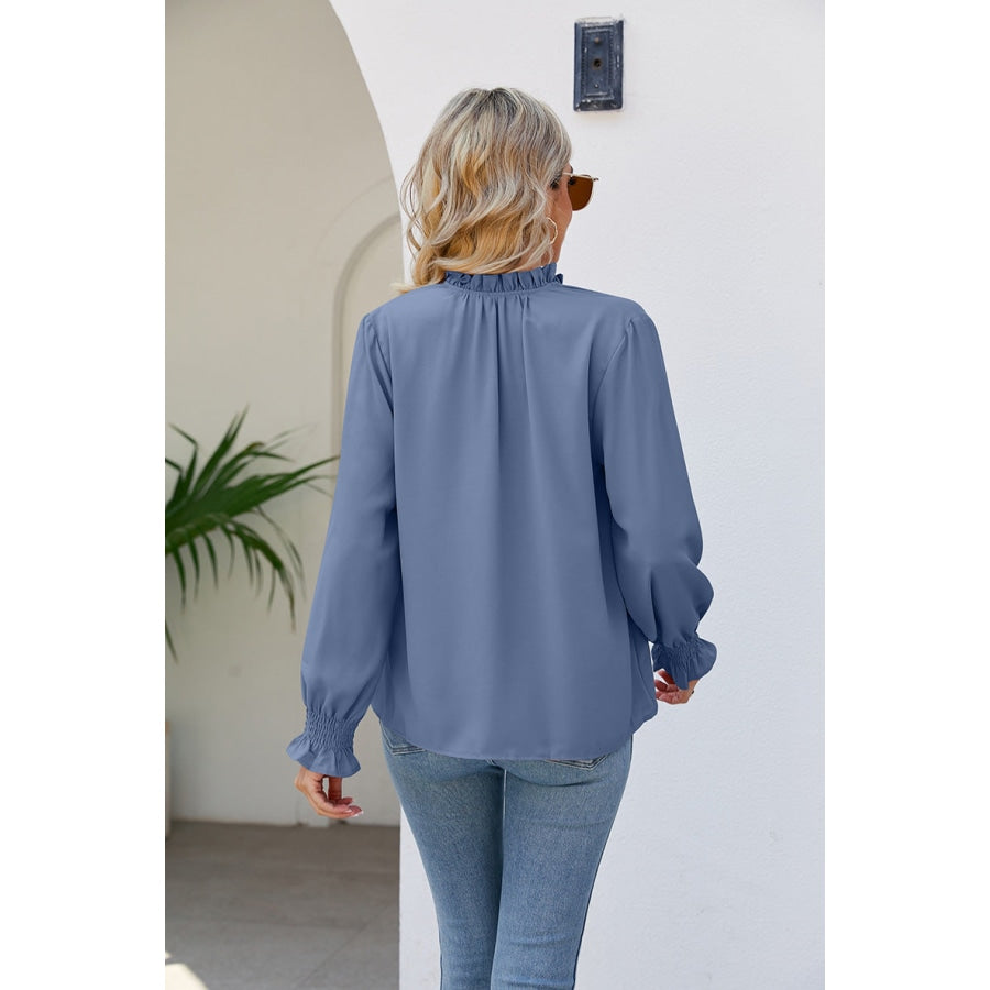 Tie Neck Flounce Sleeve Blouse