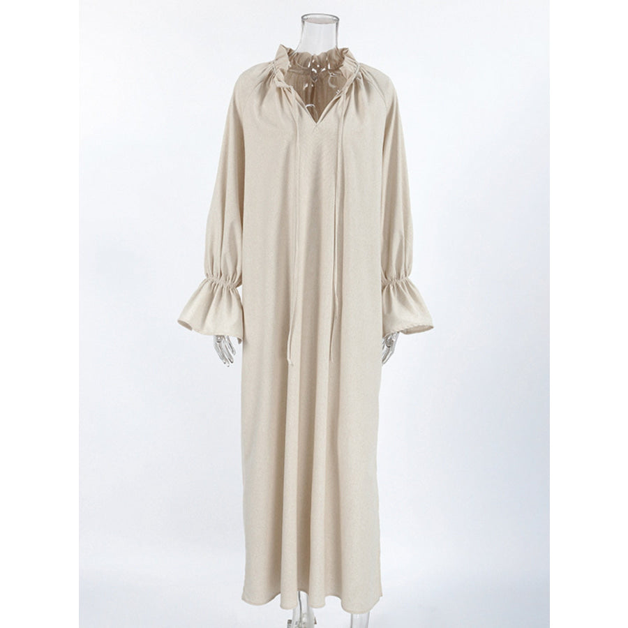 Tie Neck Flounce Sleeve Maxi Dress Apparel and Accessories