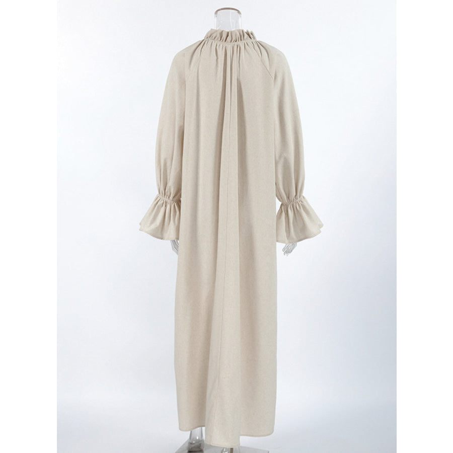 Tie Neck Flounce Sleeve Maxi Dress Apparel and Accessories