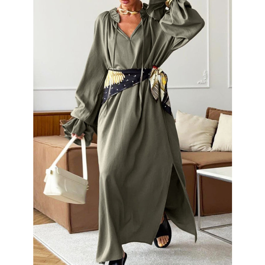 Tie Neck Flounce Sleeve Maxi Dress Apparel and Accessories
