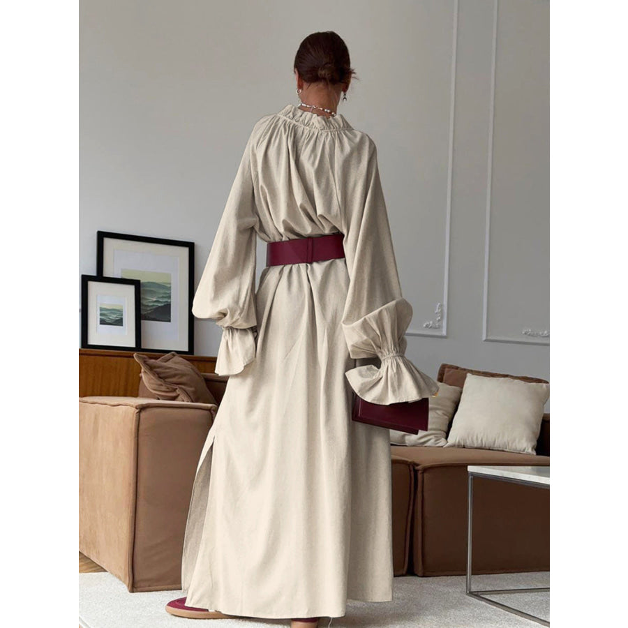 Tie Neck Flounce Sleeve Maxi Dress Apparel and Accessories