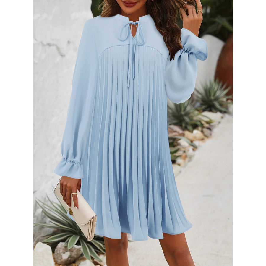 Tie Neck Flounce Sleeve Mini Dress Apparel and Accessories