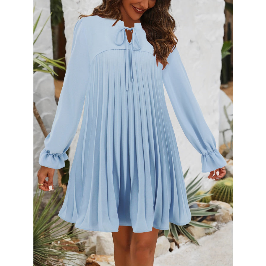 Tie Neck Flounce Sleeve Mini Dress Apparel and Accessories