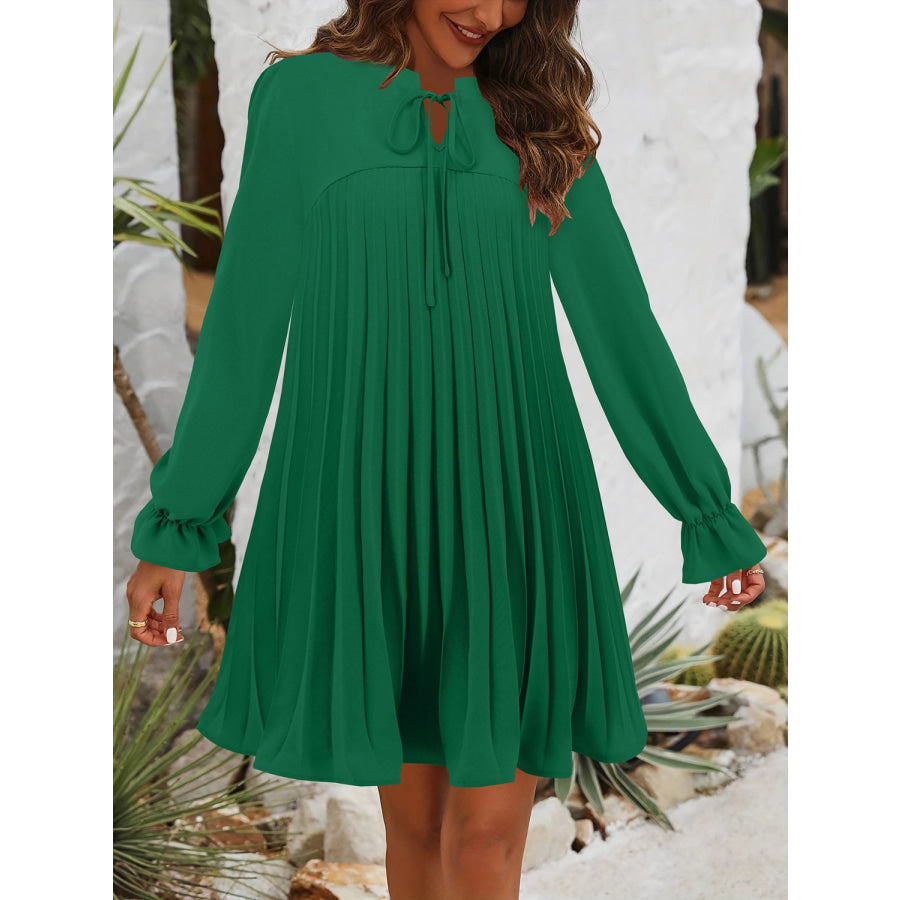 Tie Neck Flounce Sleeve Mini Dress Apparel and Accessories