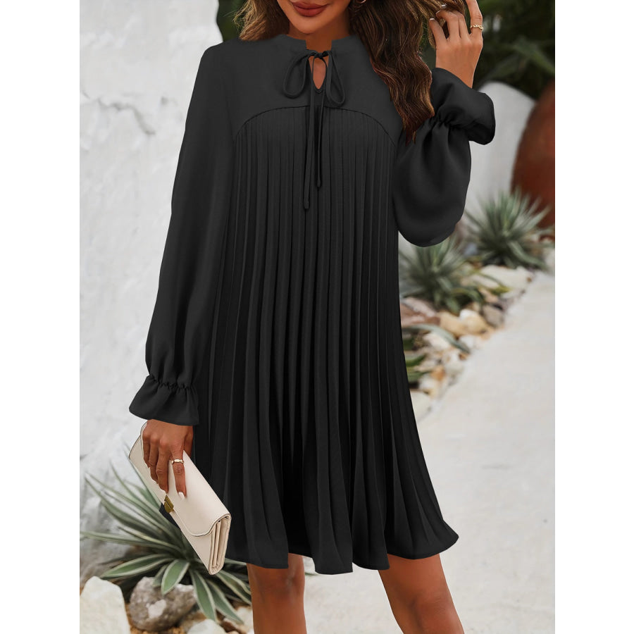 Tie Neck Flounce Sleeve Mini Dress Apparel and Accessories