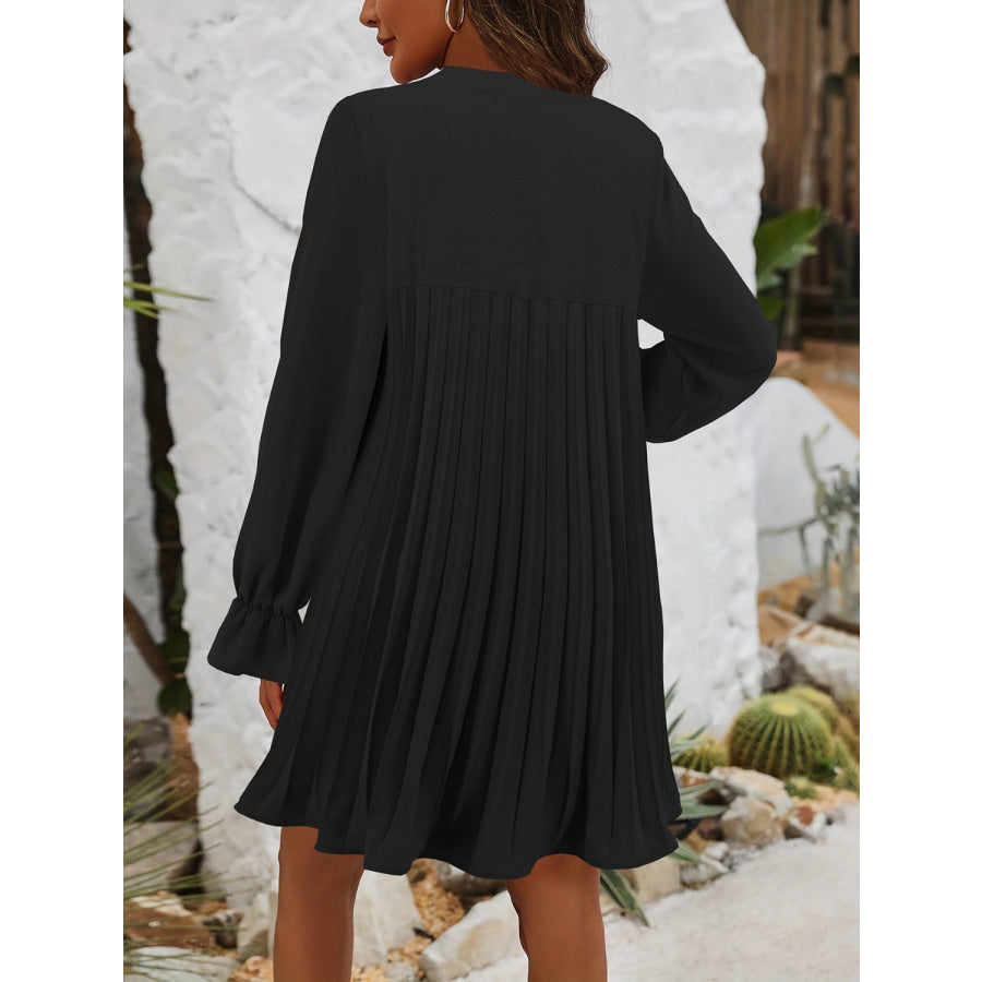 Tie Neck Flounce Sleeve Mini Dress Apparel and Accessories