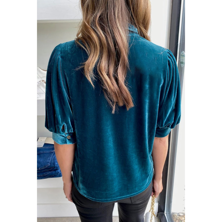 Tie Neck Half Sleeve Blouse Apparel and Accessories