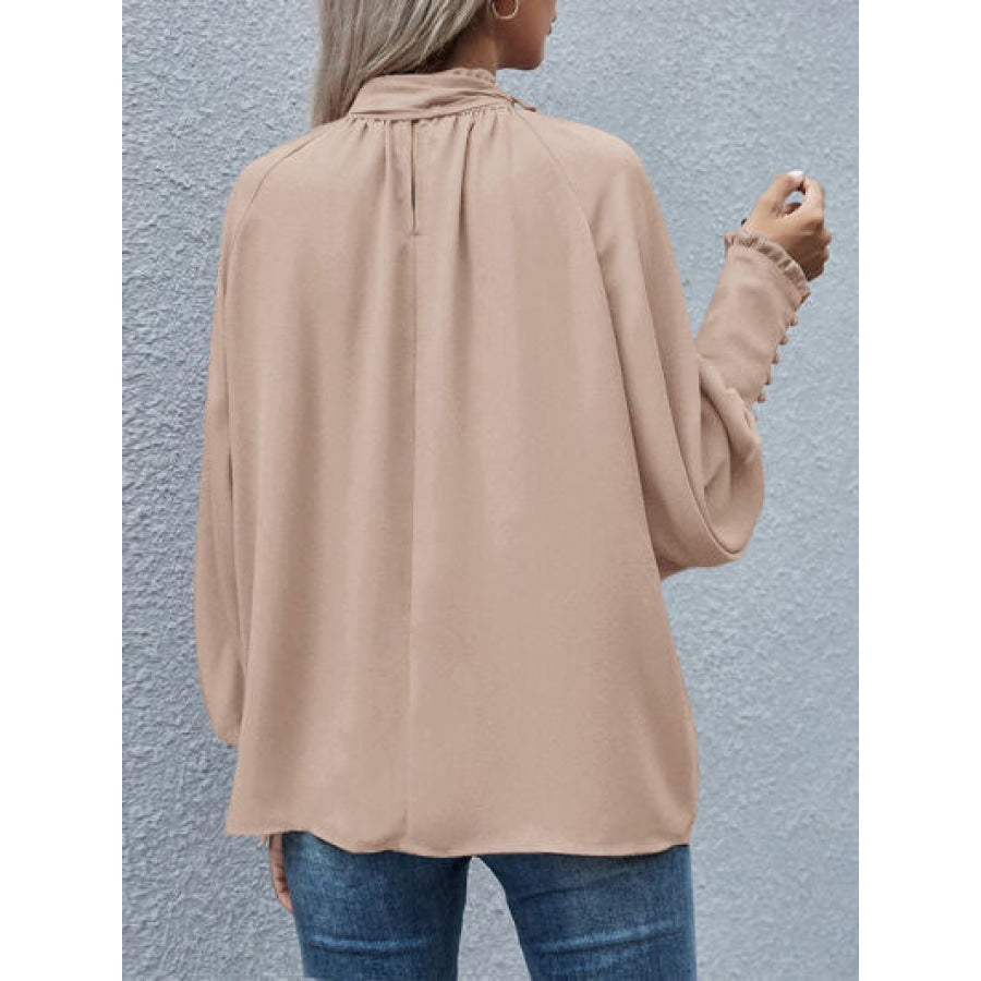 Tie Neck Lantern Sleeve Blouse Clothing