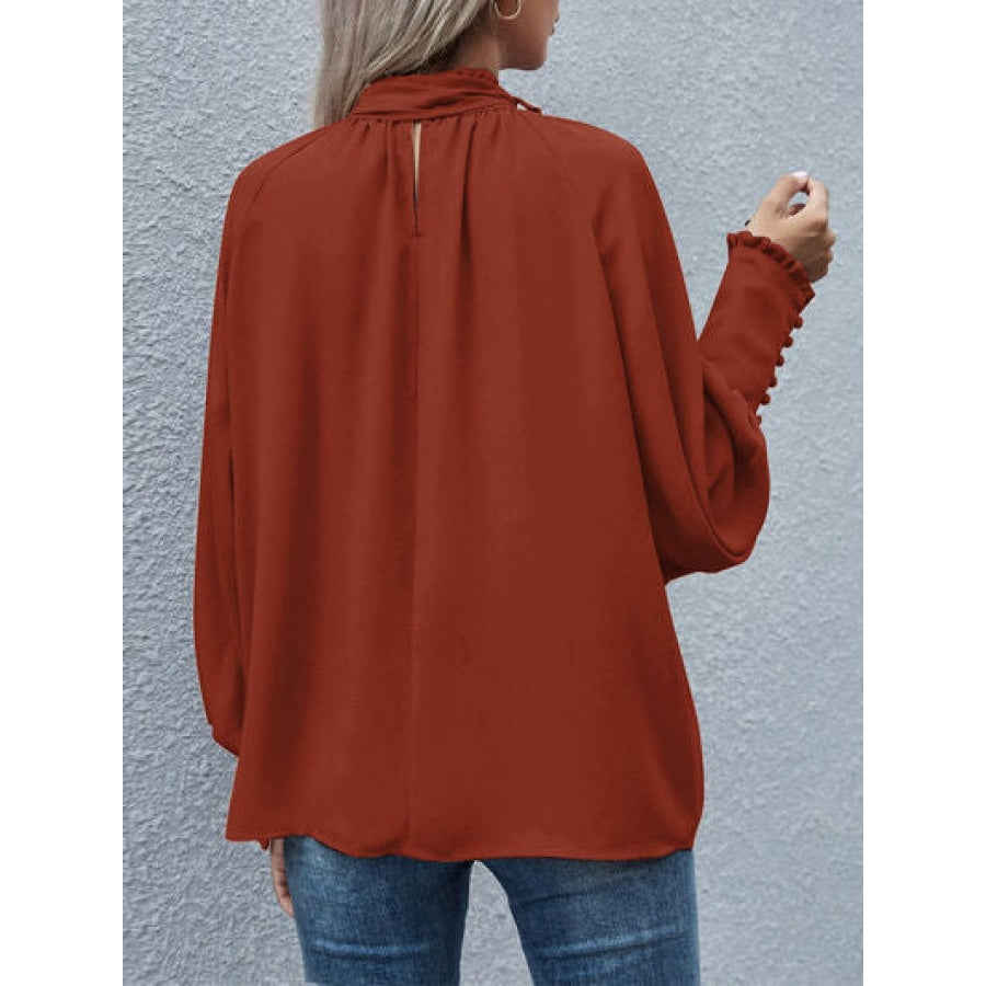 Tie Neck Lantern Sleeve Blouse Clothing