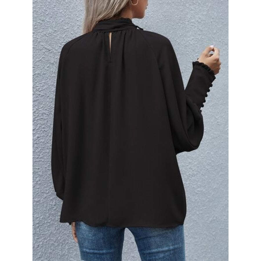 Tie Neck Lantern Sleeve Blouse Clothing