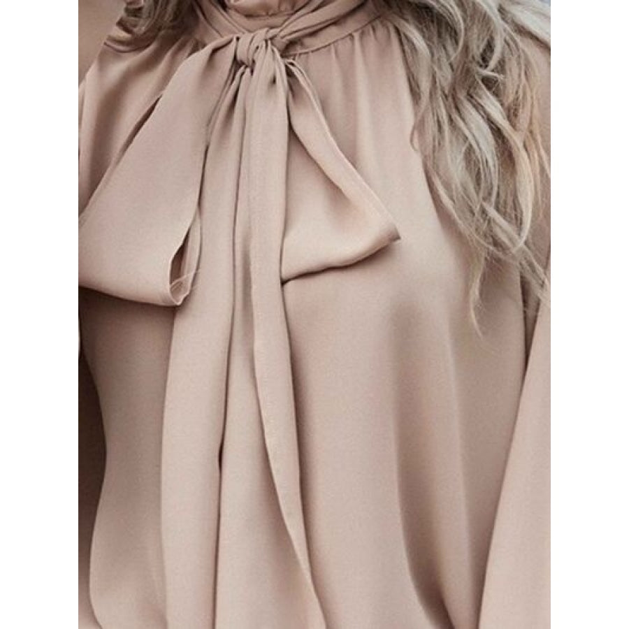 Tie Neck Lantern Sleeve Blouse Clothing