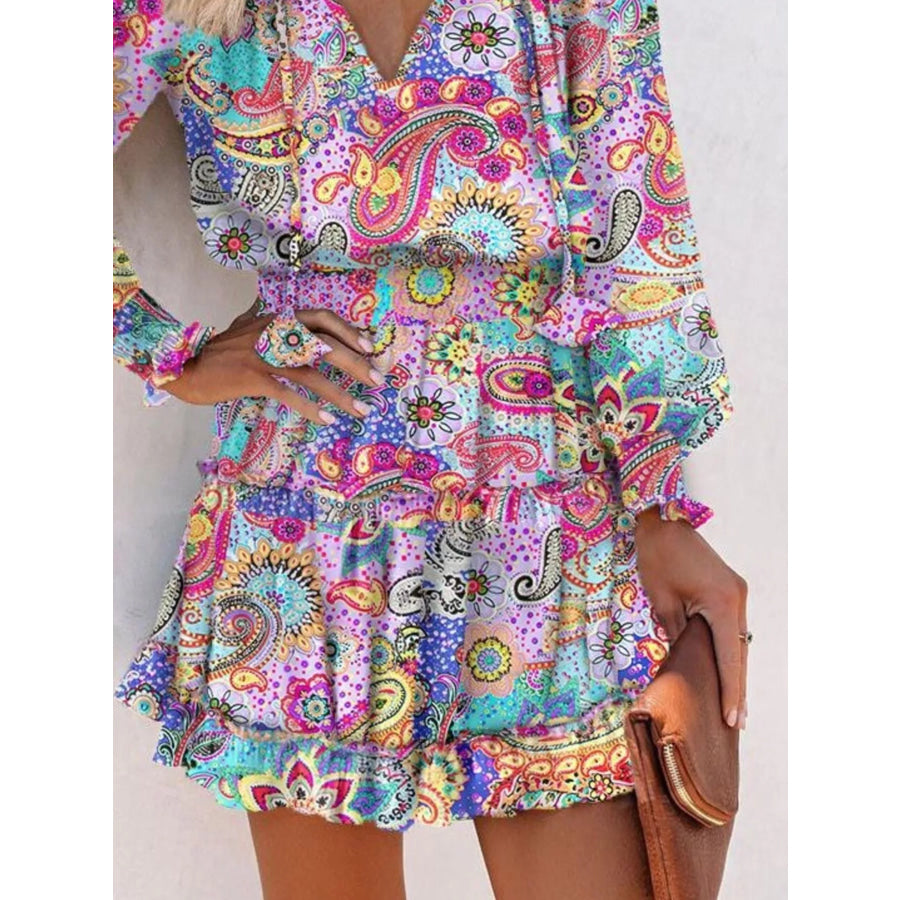 Tie Neck Lantern Sleeve Dress Apparel and Accessories
