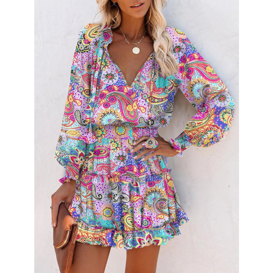 Tie Neck Lantern Sleeve Dress Apparel and Accessories