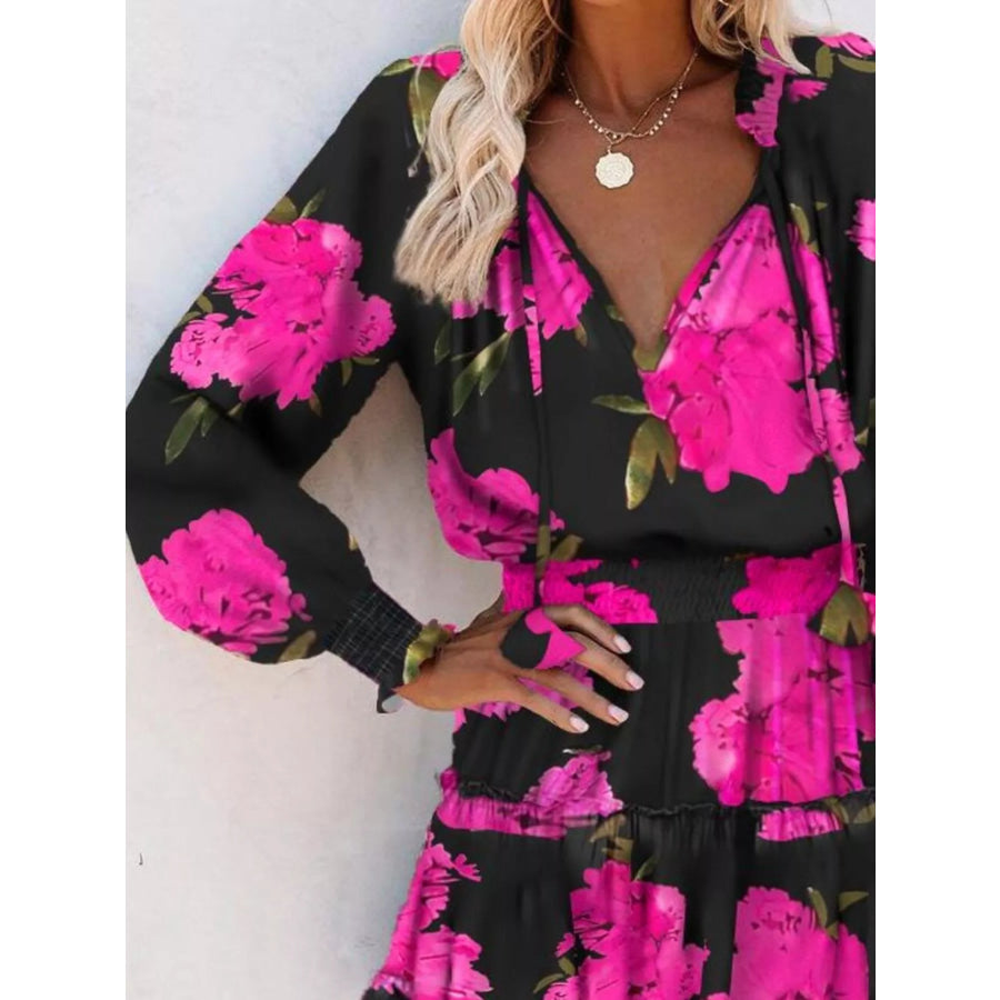 Tie Neck Lantern Sleeve Dress Apparel and Accessories