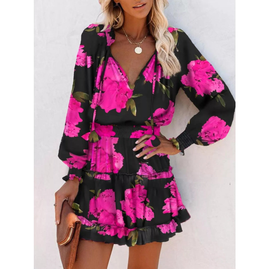 Tie Neck Lantern Sleeve Dress Apparel and Accessories