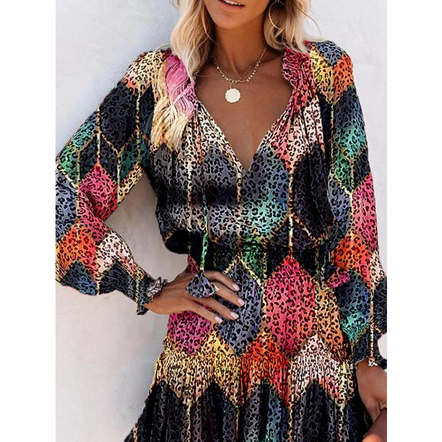 Tie Neck Lantern Sleeve Dress Apparel and Accessories