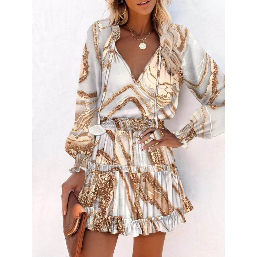 Tie Neck Lantern Sleeve Dress Apparel and Accessories