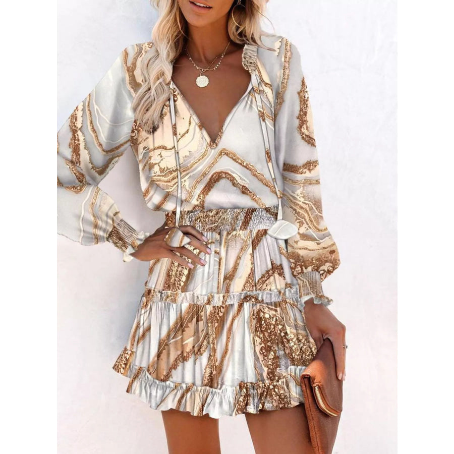 Tie Neck Lantern Sleeve Dress Camel / S Apparel and Accessories