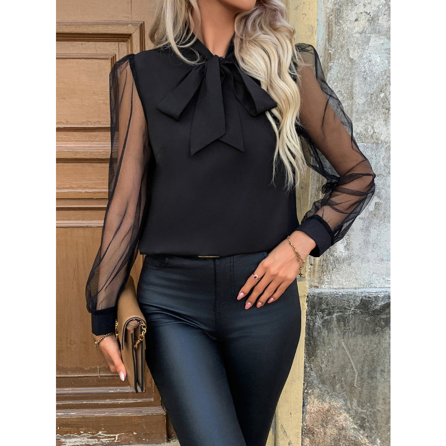 Tie Neck Long Sleeve Blouse Apparel and Accessories