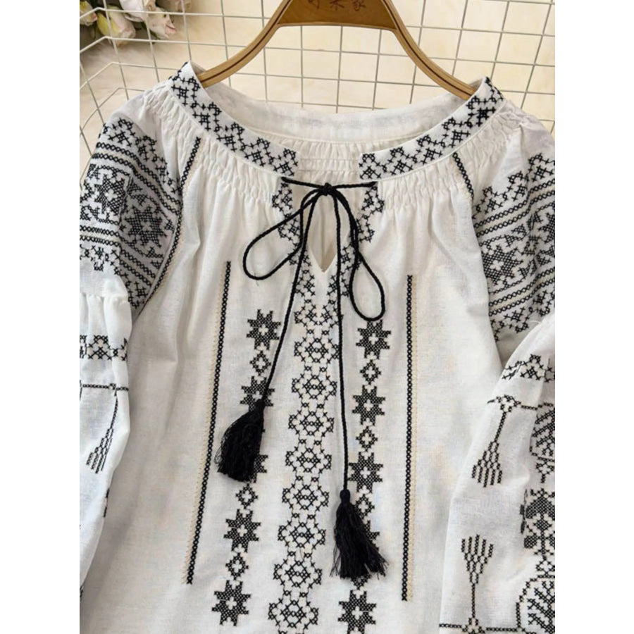 Tie Neck Long Sleeve Blouse Apparel and Accessories