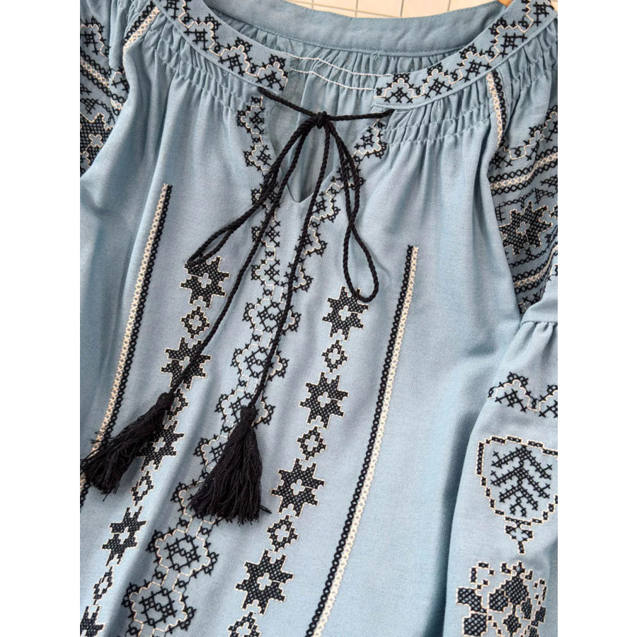Tie Neck Long Sleeve Blouse Apparel and Accessories