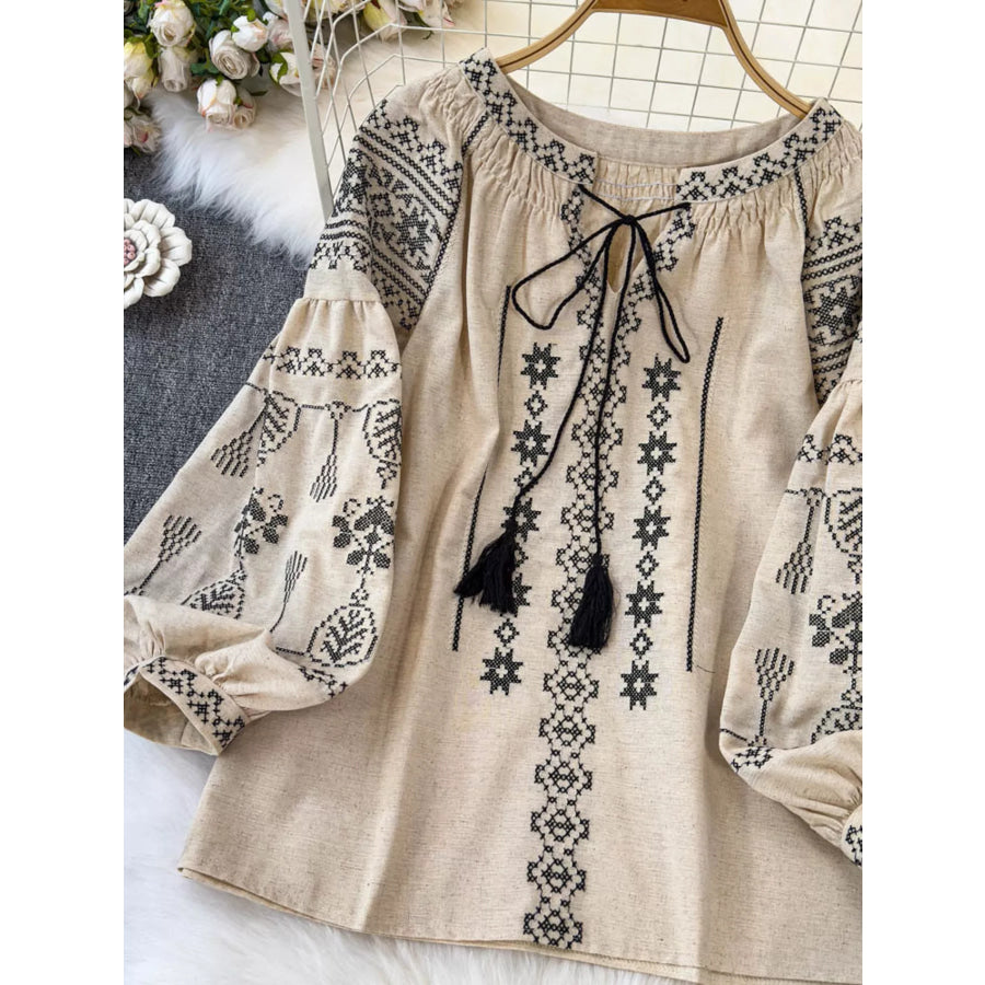 Tie Neck Long Sleeve Blouse Apparel and Accessories