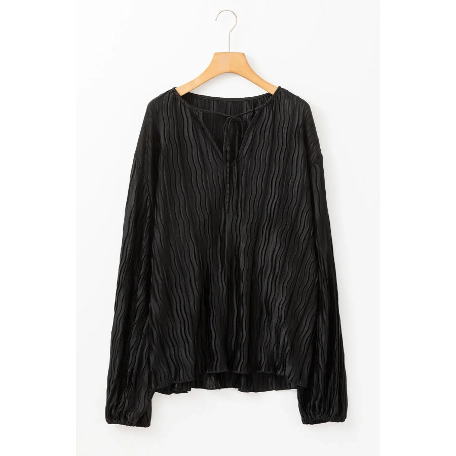 Tie Neck Long Sleeve Blouse Black / S Apparel and Accessories