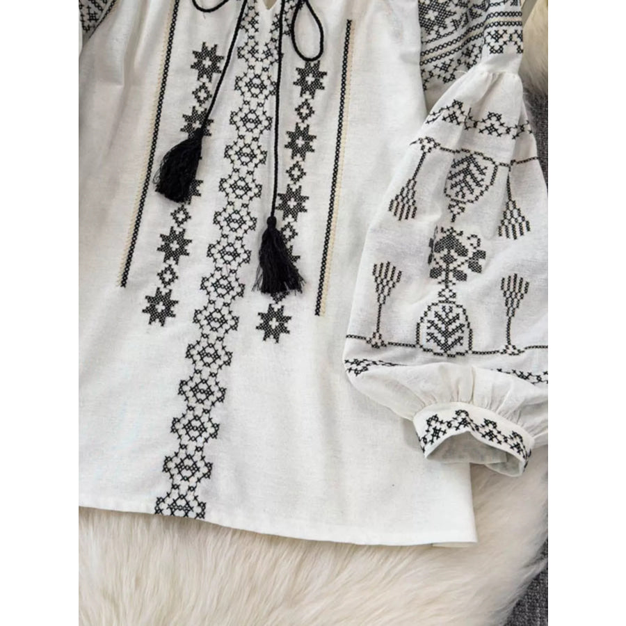 Tie Neck Long Sleeve Blouse Apparel and Accessories