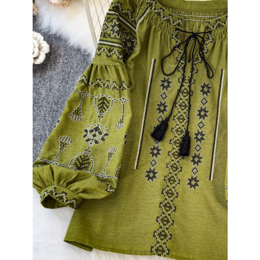 Tie Neck Long Sleeve Blouse Apparel and Accessories