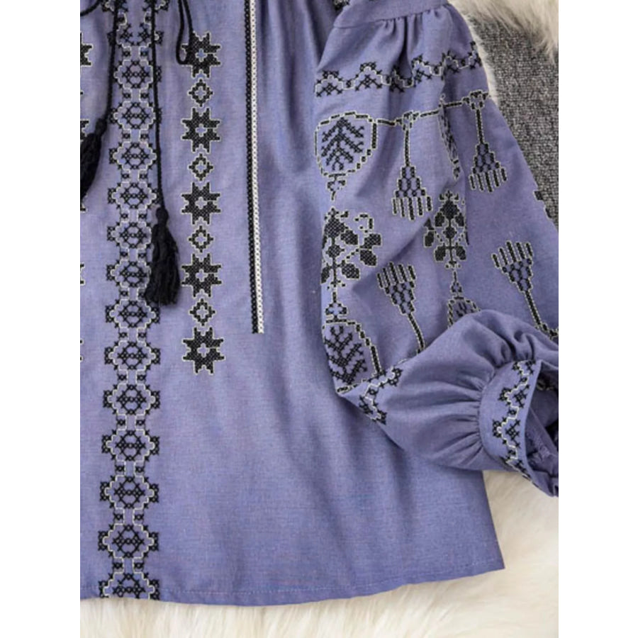 Tie Neck Long Sleeve Blouse Apparel and Accessories