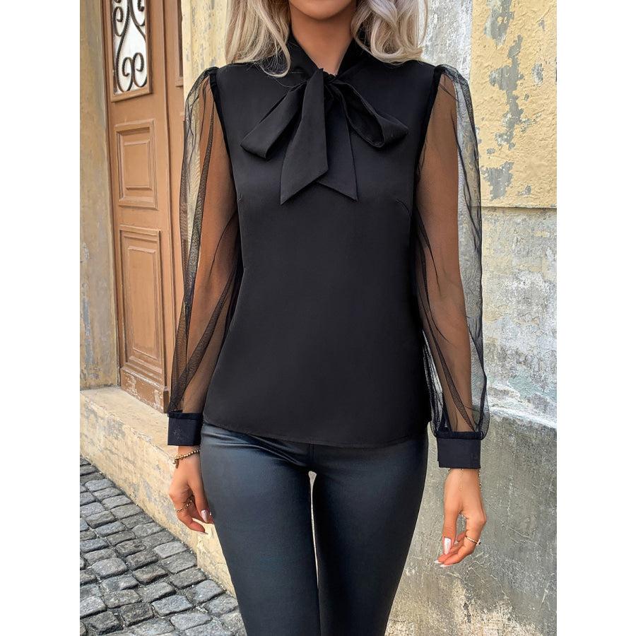 Tie Neck Long Sleeve Blouse Apparel and Accessories